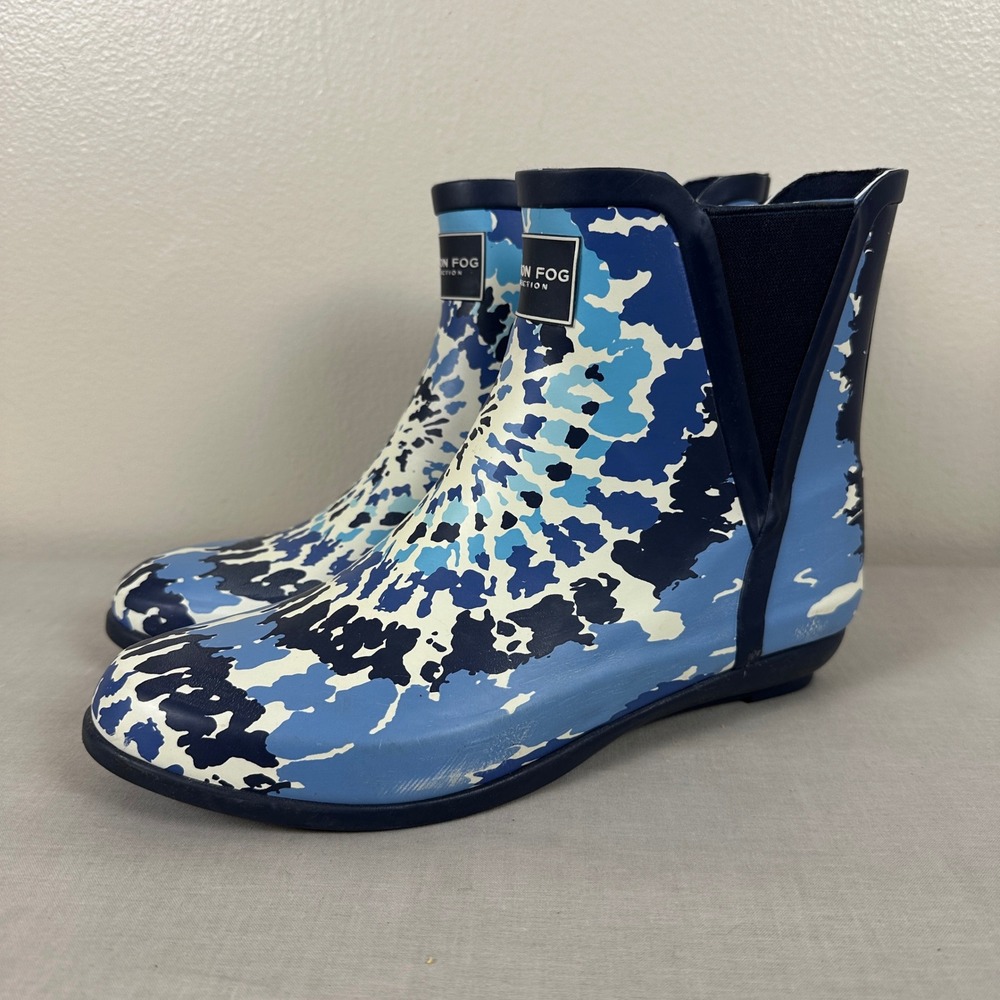 London Fog Women's 8 Piccadilly Rain Boots Blue Tie Dye Camo Hippie Boho